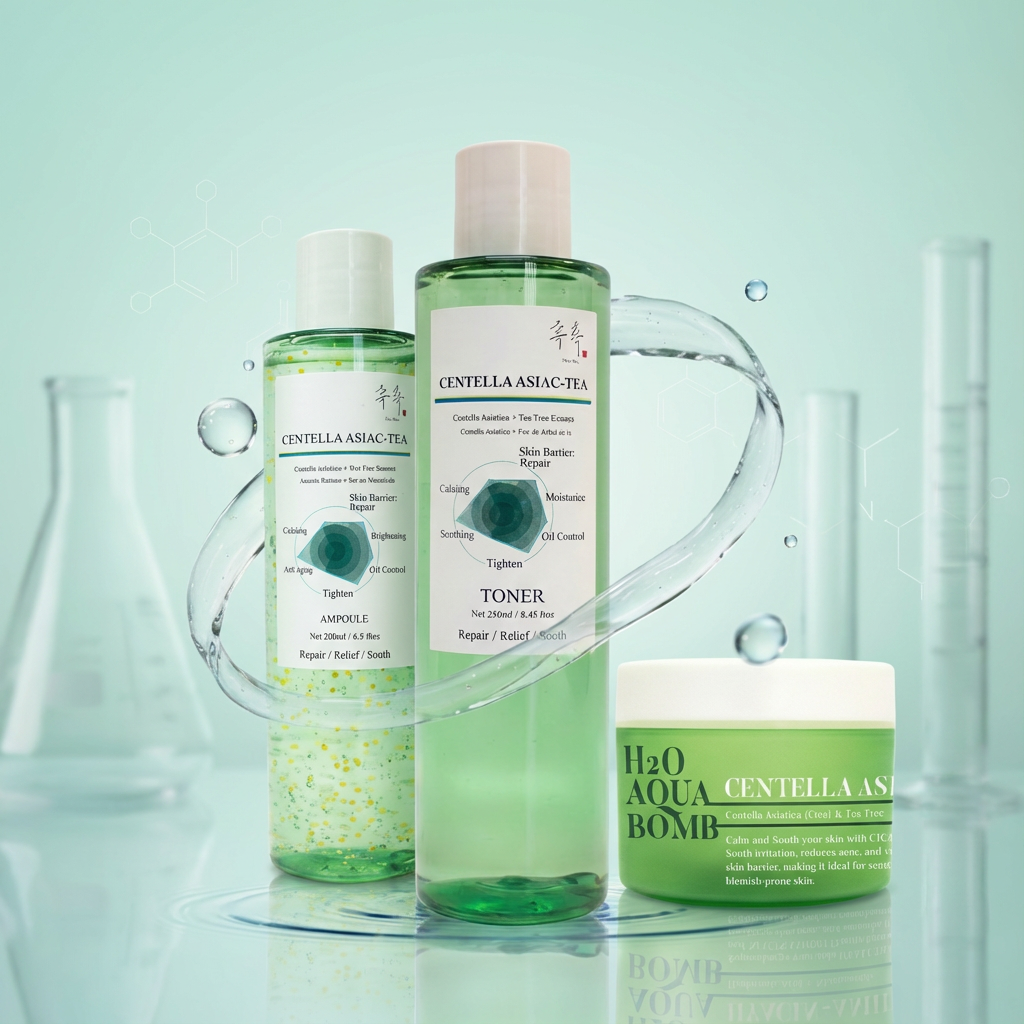 CENTELLA ASAIC-TEA skincare set – Centella + Tea Tree toner, ampoule, and moisturizer