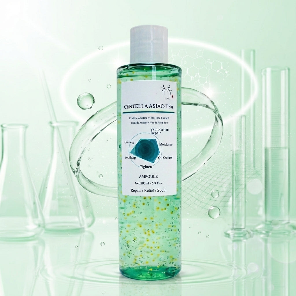 Hand holding CENTELLA ASIAC-TEA ampoule – lightweight soothing ampoule with Centella + Tea Tree for oil balance