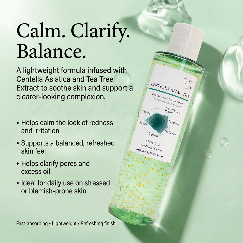 CENTELLA ASIAC-TEA ampoule key benefits – soothing, oil control, and barrier support with Centella + Tea Tree