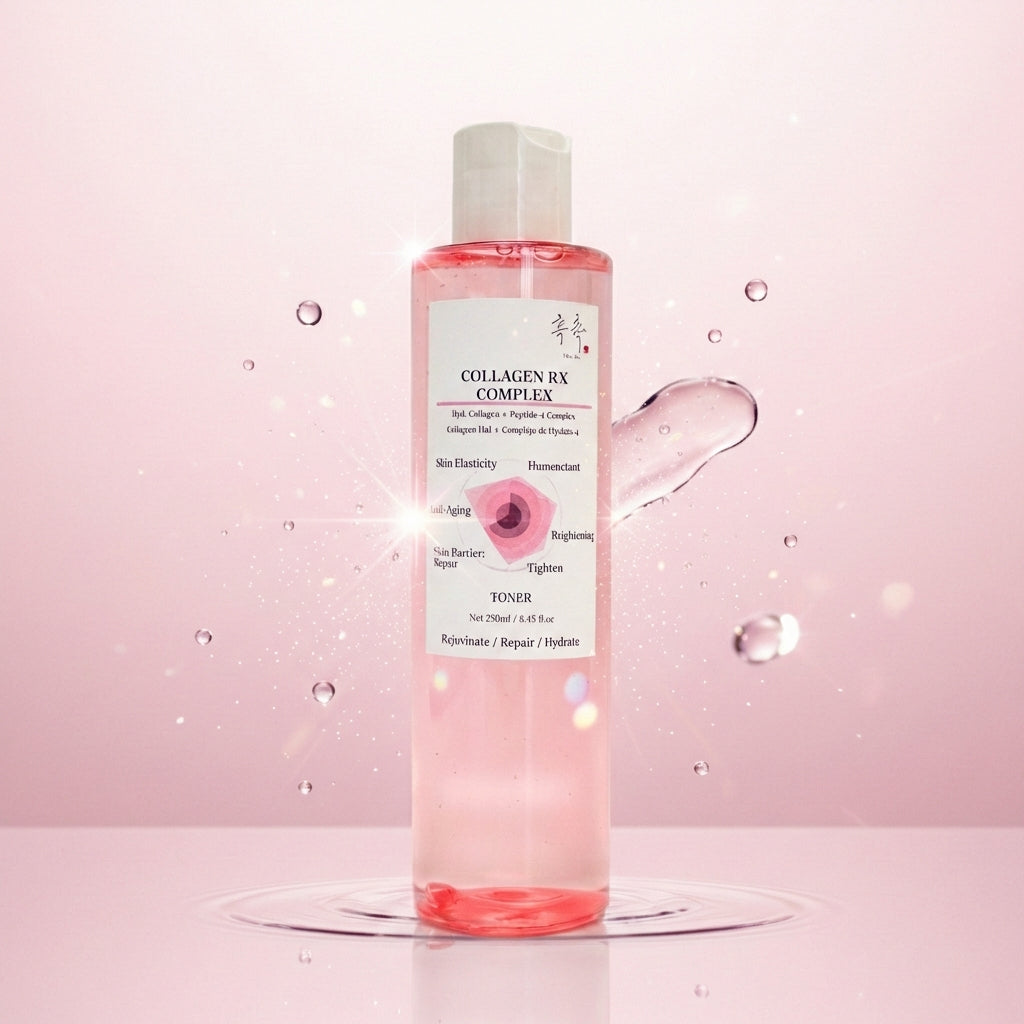 COLLAGEN RX COMPLEX toner bottle – Hydrolyzed Collagen + Peptide-4 Complex firming hydrating toner