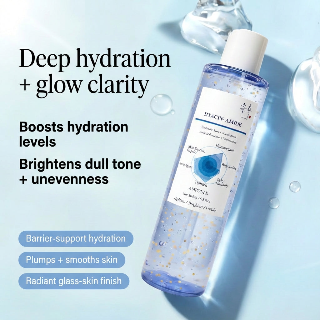 HYACIN-AMIDE ampoule key benefits – deep hydration and brightening with Hyaluronic Acid + Niacinamide