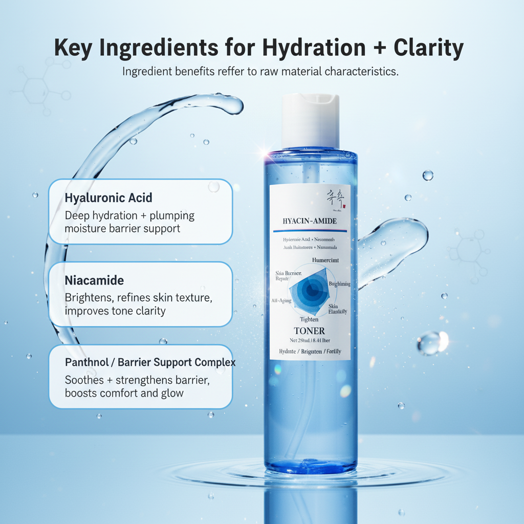 HYACIN-AMIDE toner ingredient highlights – Hyaluronic Acid + Niacinamide skincare toner for hydration and clarity