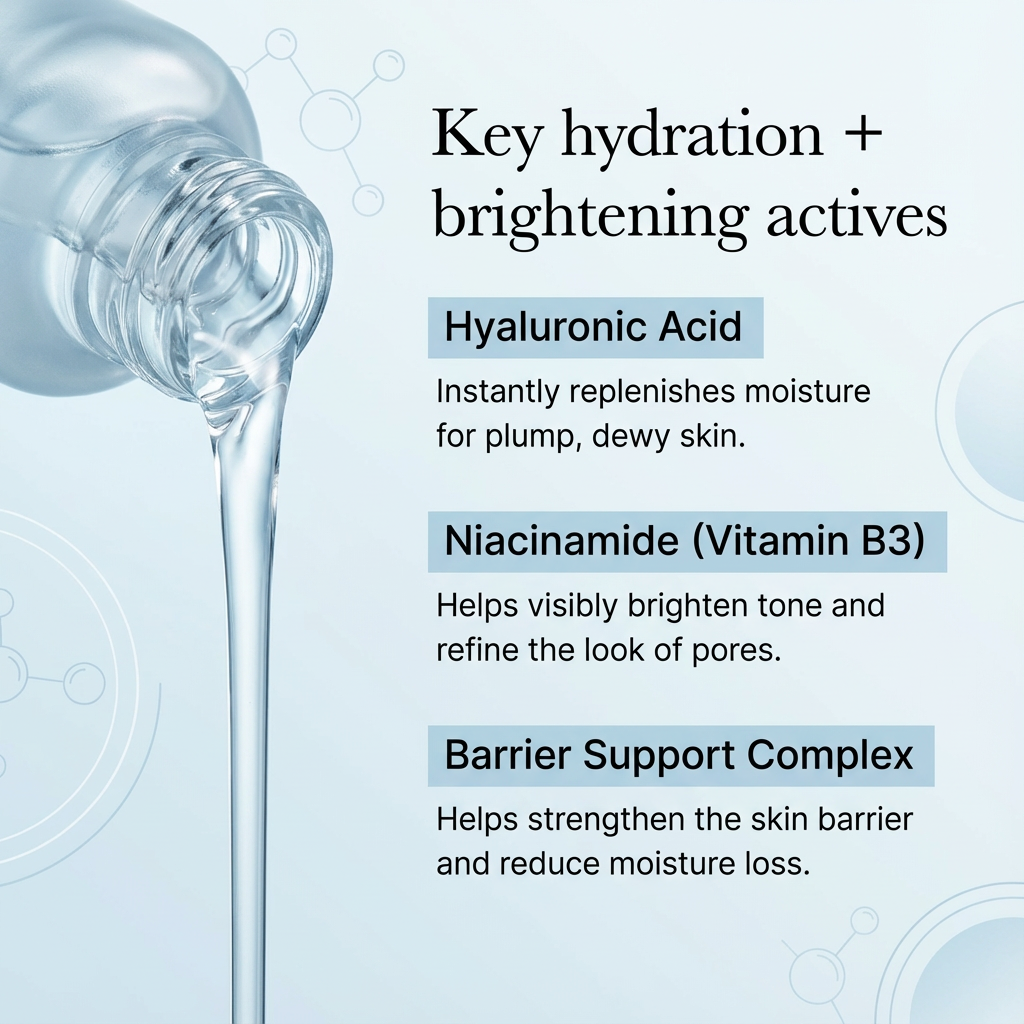 HYACIN-AMIDE toner key benefits – Hyaluronic Acid hydration and Niacinamide brightening for smoother skin