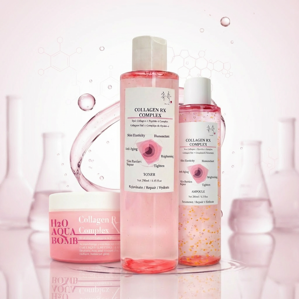 COLLAGEN RX COMPLEX skincare set – collagen peptide toner, ampoule, and moisturizer